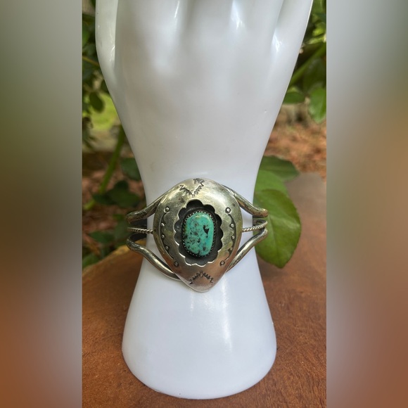 Jewelry - Native American Silver Turquoise Cuff Bracelet Signed